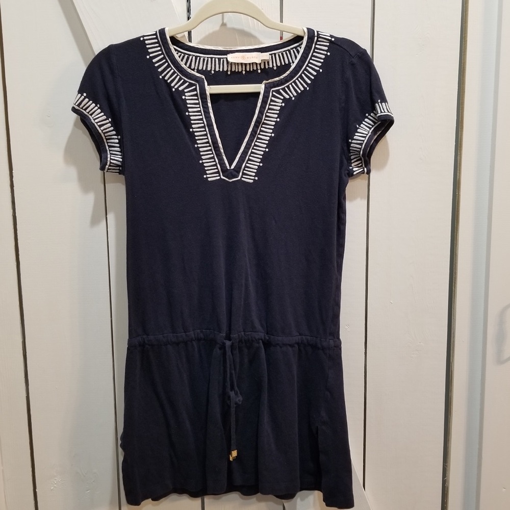 Tory Burch navy white tunic tie waist xs
